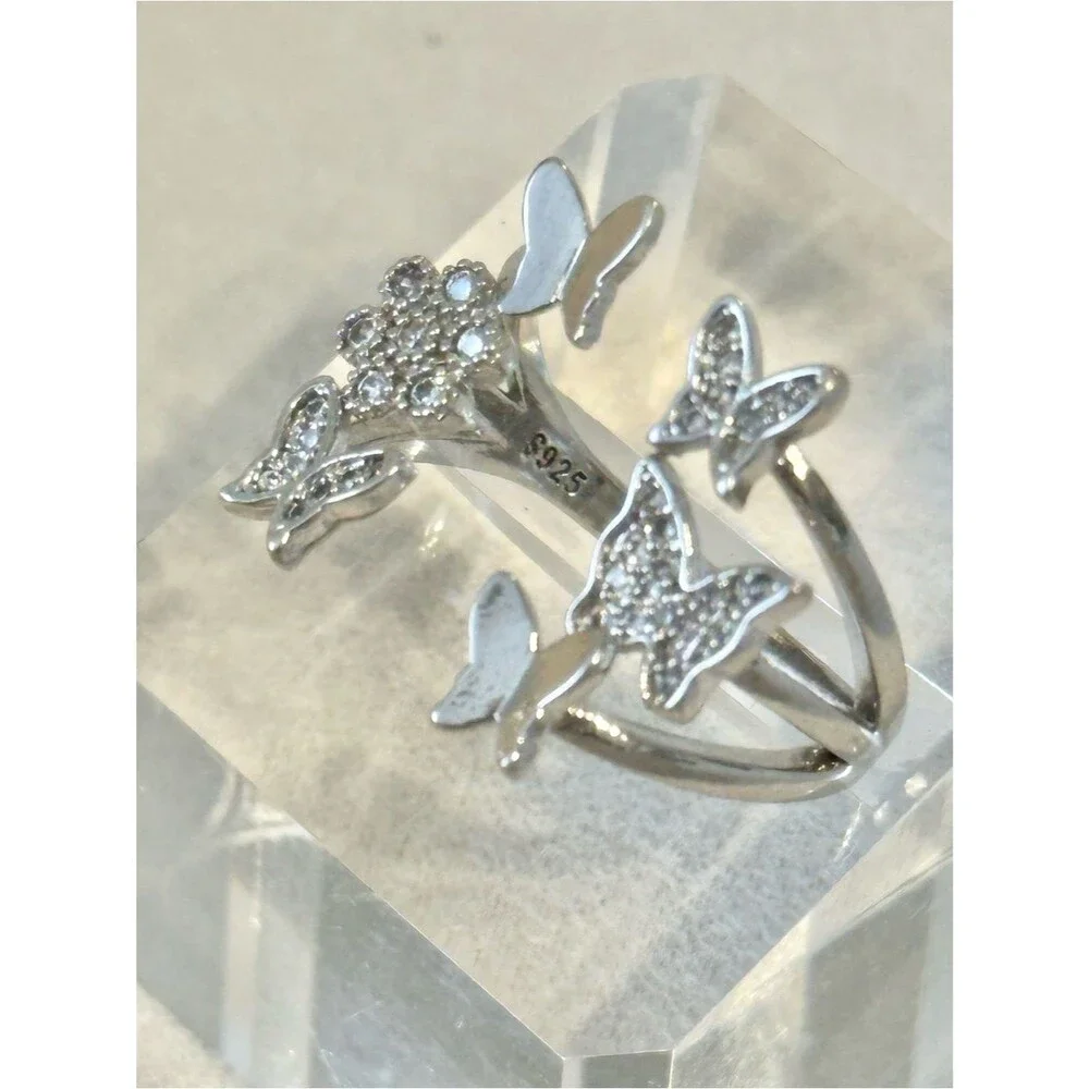 .925 Sterling Silver Pave Butterfly Ring